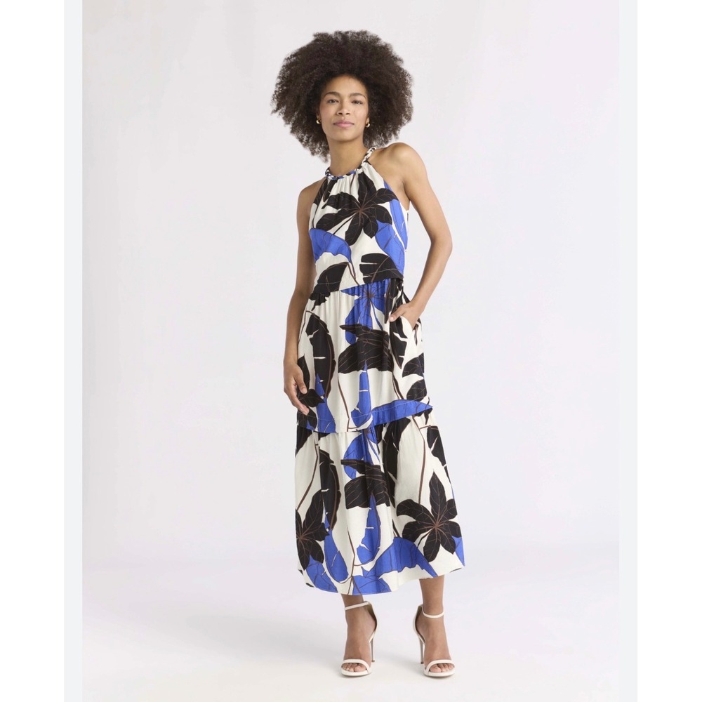 sofia by sofia vergara White Floral Maxi Dress with Blue and Black Print